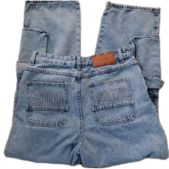 SUMWON Utility Wide Leg Cargo Jeans with Multiple Pockets S - Picture 1 of 8